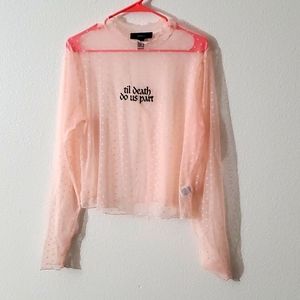 Forever 21 Sheer Dot Cropped Long Sleeve Top 2X